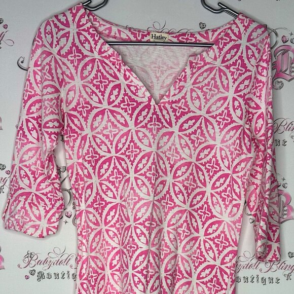 Hatley dress floral boho vneck sleeved Pink White Patterned Dress ombrΓ© beachy - Picture 3 of 7